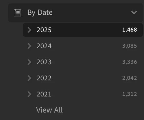 Selecting a year in Lightroom