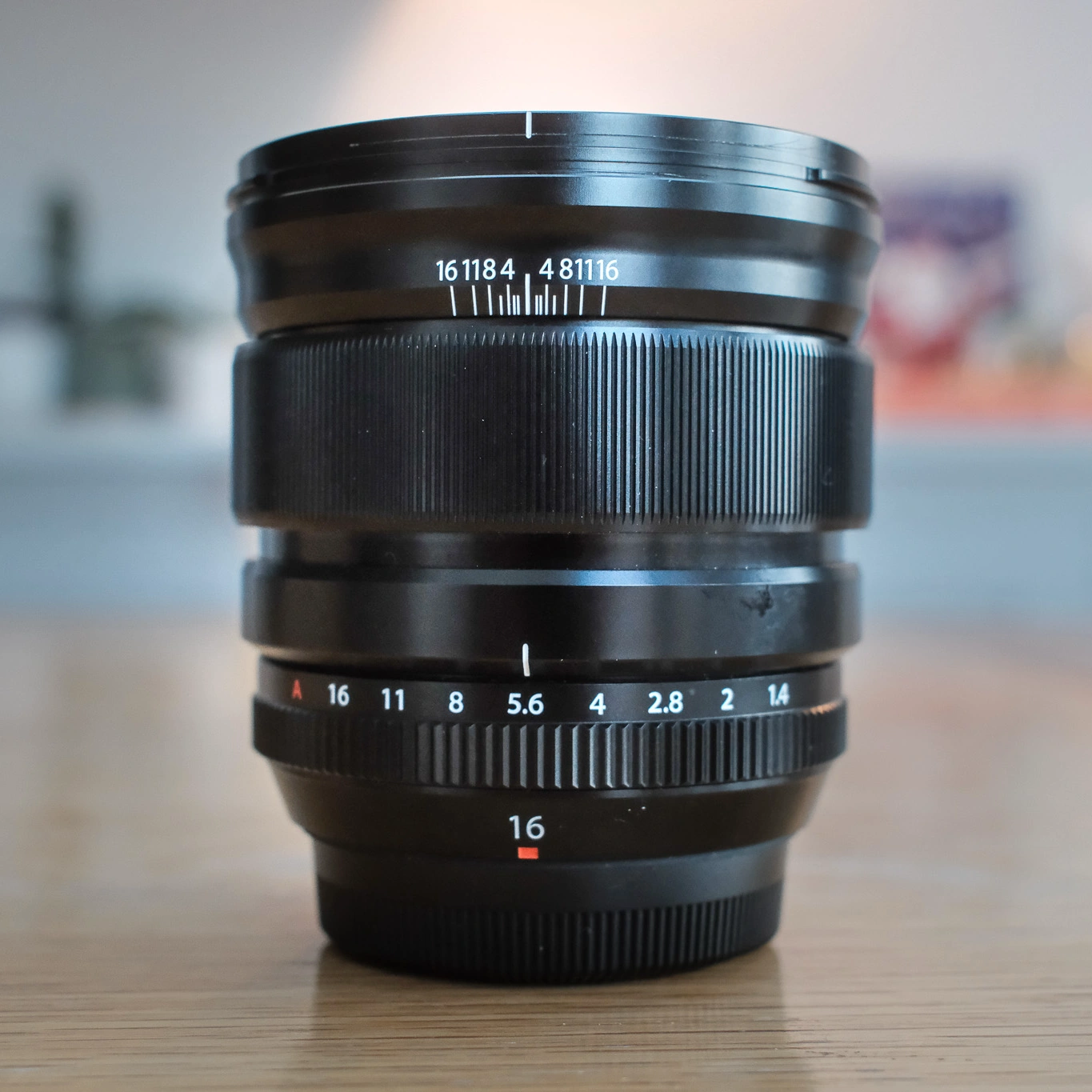 Side on view of the XF 16mm f1.4