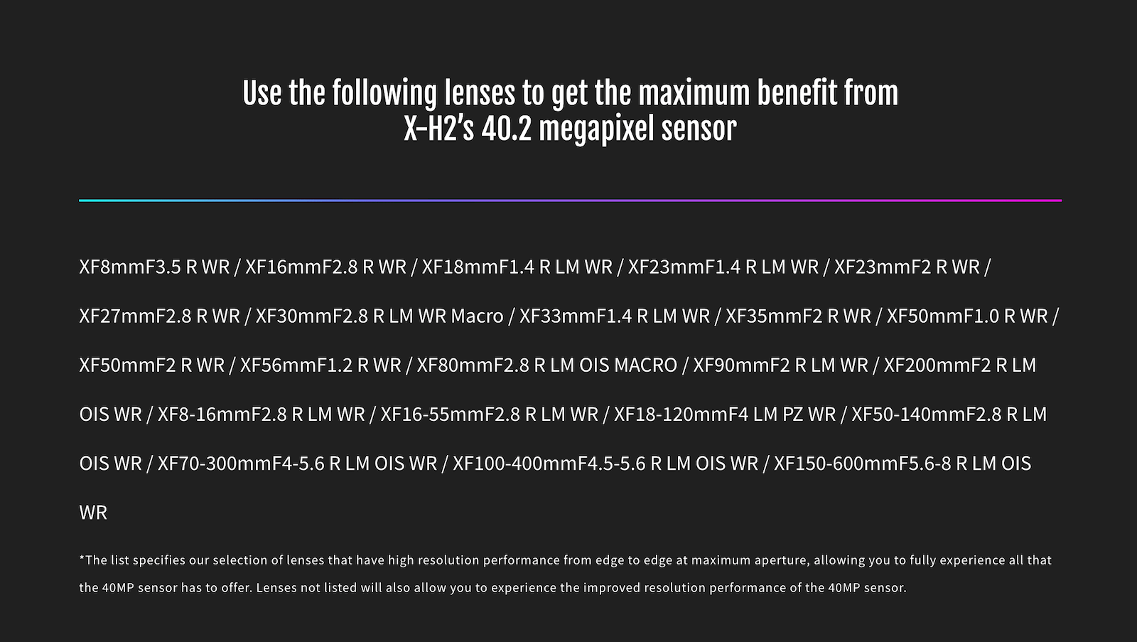 List of lenses that resolve the 40MP sensor