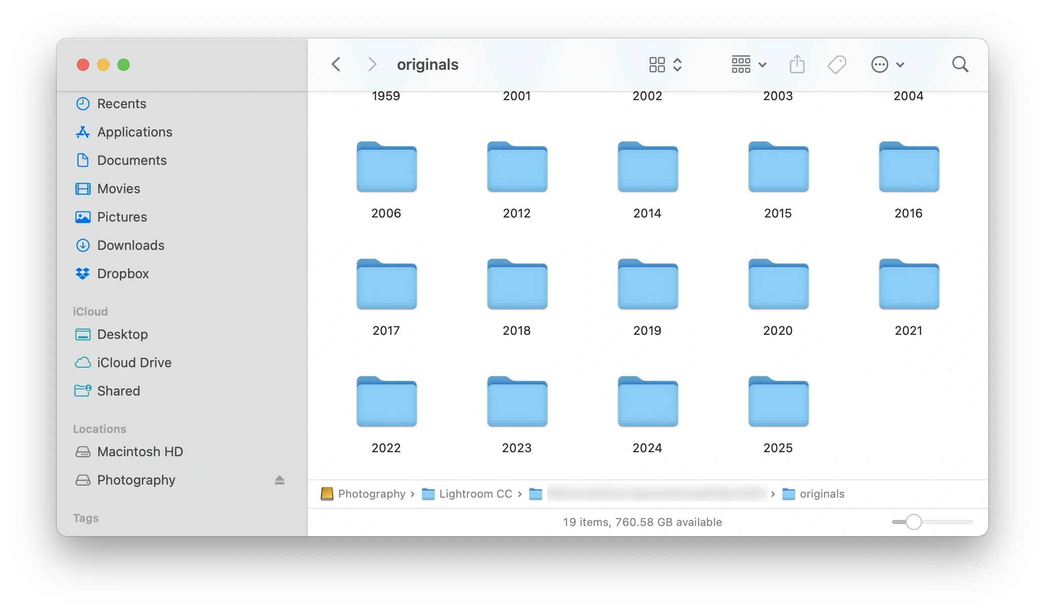 The structure of the originals folder that Lightroom creates