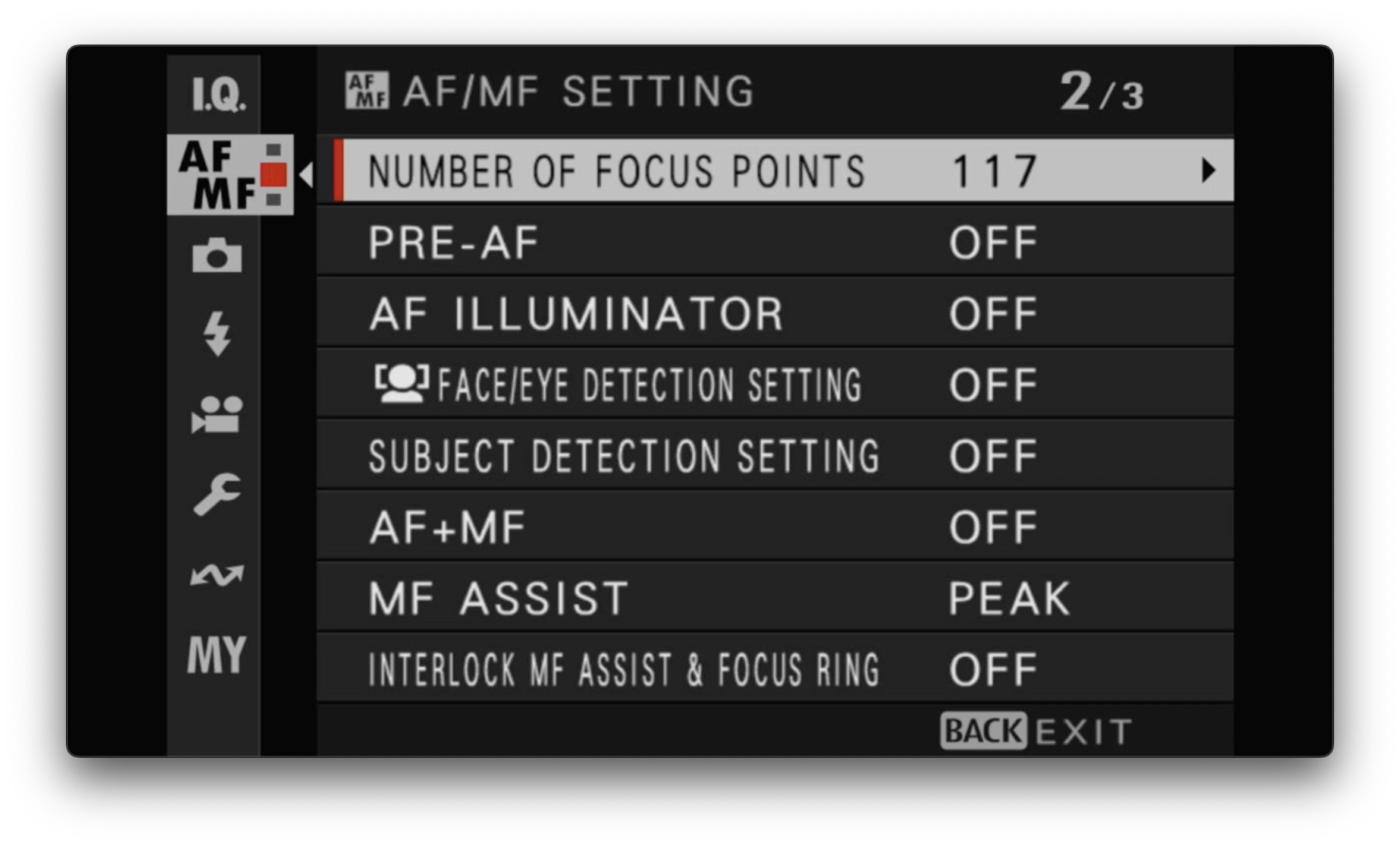 AF/MF menu 2