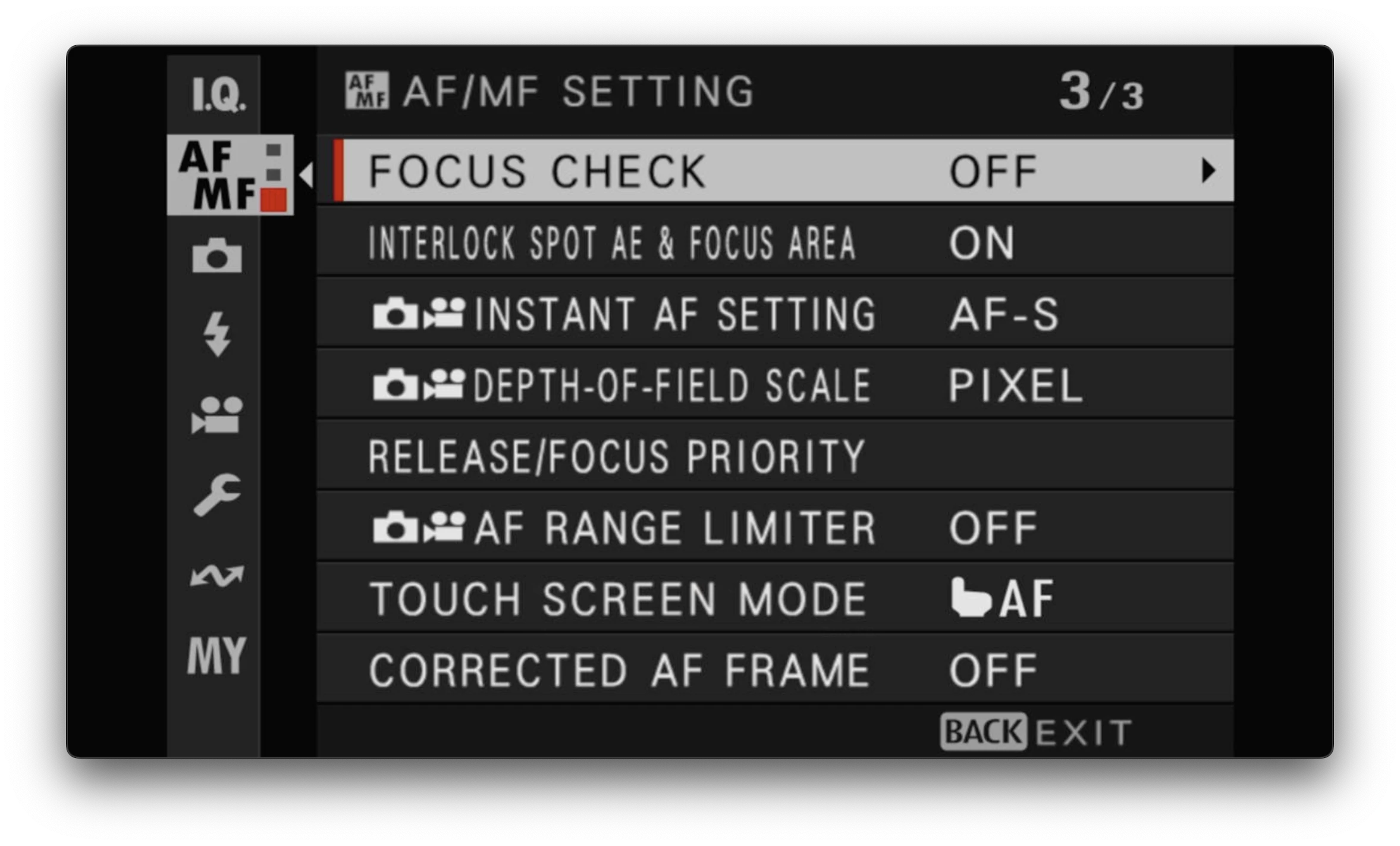AF/MF menu 3